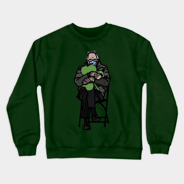 Bernie Sanders in Mittens Memes Holding Shamrock for St Patricks Day Crewneck Sweatshirt by ellenhenryart